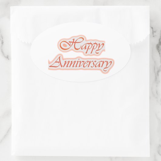 HAPPY Anniversary : エレガント文字背景色 楕円形シール (バッグ)