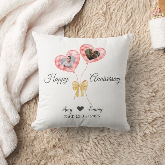 Happy Anniversary – 赤カスタム気球の写真 クッション (ブランケット)