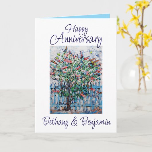 Happy Anniversary Best Wishes Butterfly Bush カード (黄色い花)