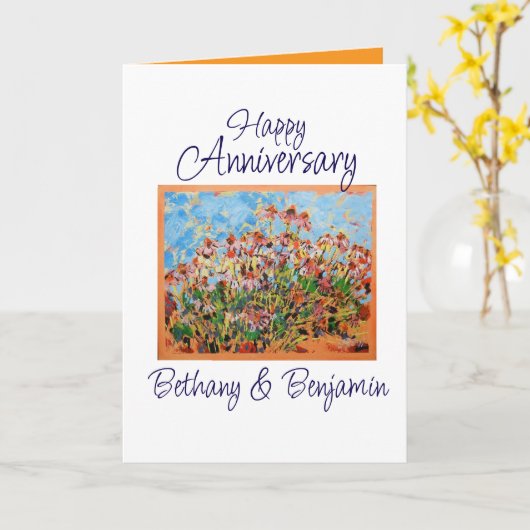 Happy Anniversary Best Wishes Coneflowers カード (黄色い花)