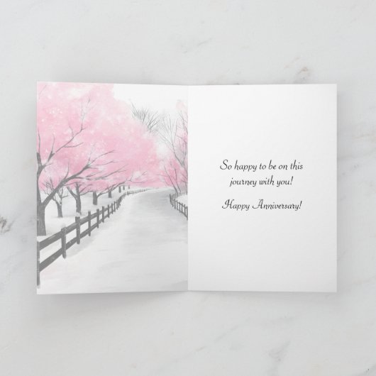 Happy Anniversary Card-Elegant Pink Love Script  カード (内部)