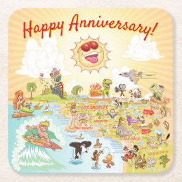 Happy Anniversary Cartoon California Coaster スクエアペーパーコースター
