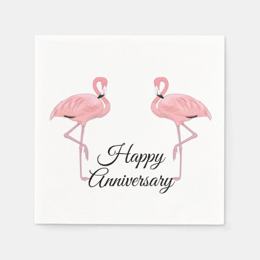 Happy Anniversary Classic Pink Flamingos スタンダードカクテルナプキン (正面)