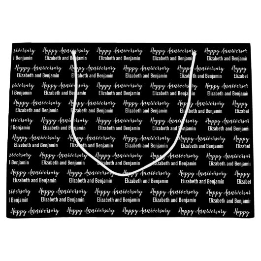 Happy Anniversary Couple's Names Black and White ラージペーパーバッグ (正面)