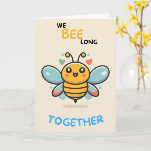 Happy Anniversary Cute Funny Simple Bee Card カード (黄色い花)