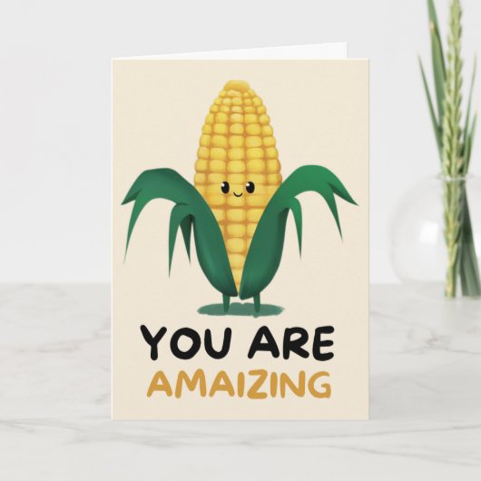 Happy Anniversary Cute Funny Simple Corn Card カード (正面)