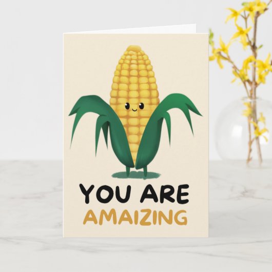 Happy Anniversary Cute Funny Simple Corn Card カード (黄色い花)