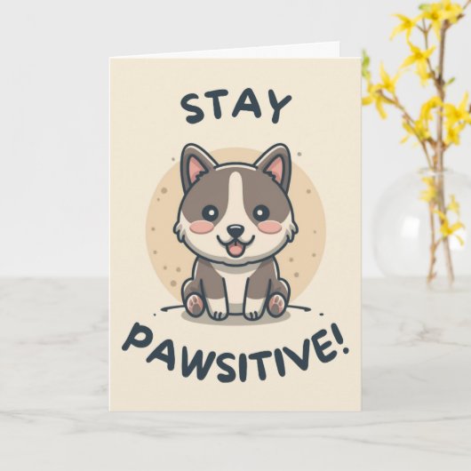 Happy Anniversary Cute Funny Simple Dog Card  カード (黄色い花)