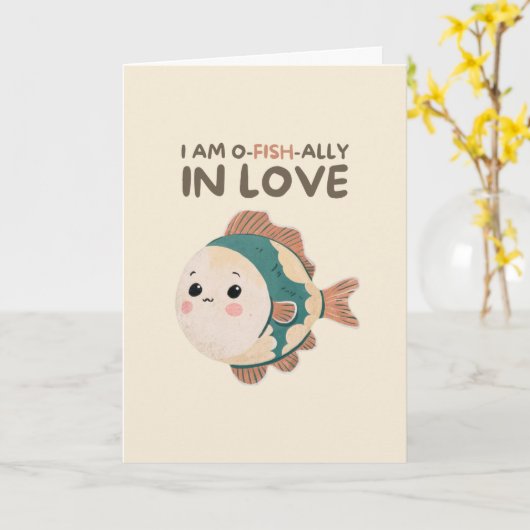 Happy Anniversary Cute Funny Simple Fish Card カード (黄色い花)