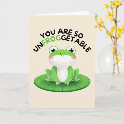 Happy Anniversary Cute Funny Simple Frog Card カード (黄色い花)