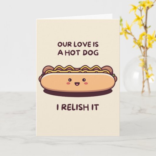 Happy Anniversary Cute Funny Simple Hotdog Card カード (黄色い花)