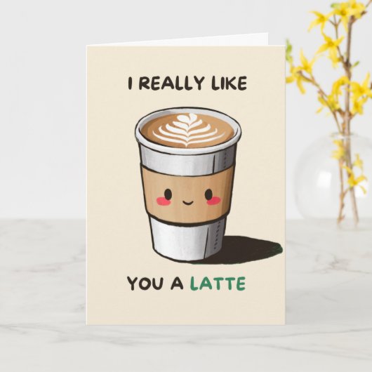 Happy Anniversary Cute Funny Simple Latte Card カード (黄色い花)