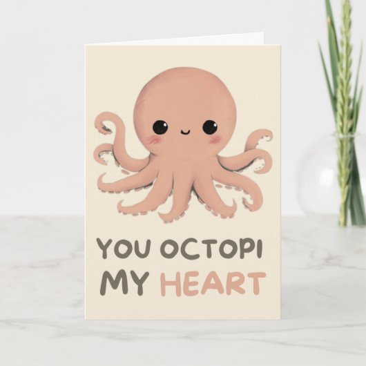Happy Anniversary Cute Funny Simple Octopus Card カード (正面)