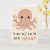 Happy Anniversary Cute Funny Simple Octopus Card カード (黄色い花)