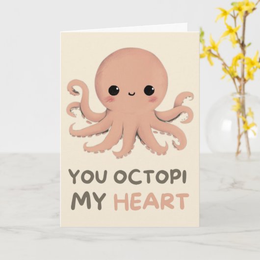 Happy Anniversary Cute Funny Simple Octopus Card カード (黄色い花)