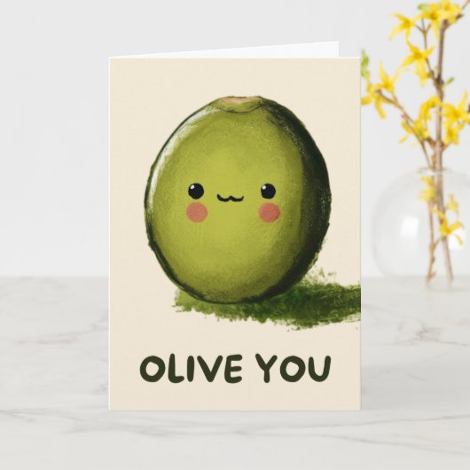 Happy Anniversary Cute Funny Simple Olive Card カード (黄色い花)