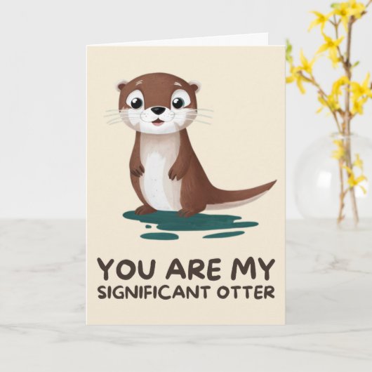 Happy Anniversary Cute Funny Simple Otter Card カード (黄色い花)