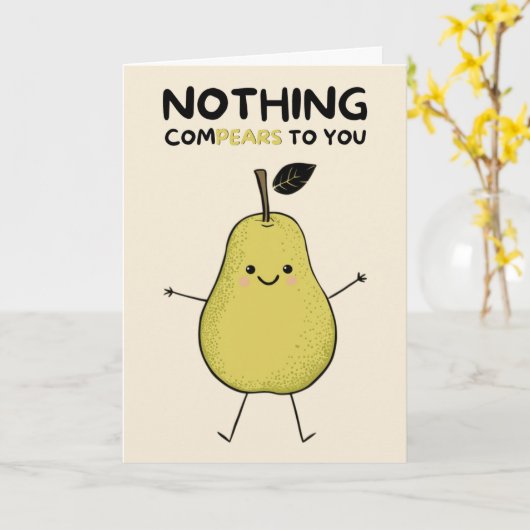 Happy Anniversary Cute Funny Simple Pear Card カード (黄色い花)