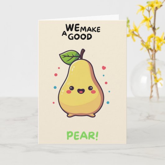 Happy Anniversary Cute Funny Simple Pear Card カード (黄色い花)