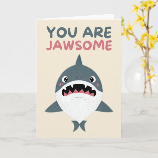 Happy Anniversary Cute Funny Simple Shark Card カード (黄色い花)