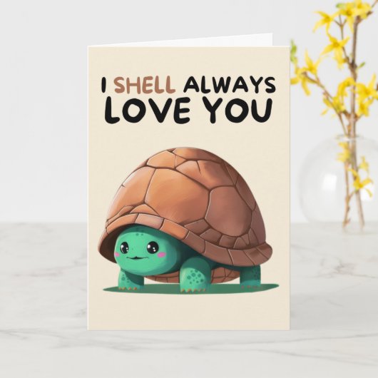 Happy Anniversary Cute Funny Simple Turtle Card カード (黄色い花)