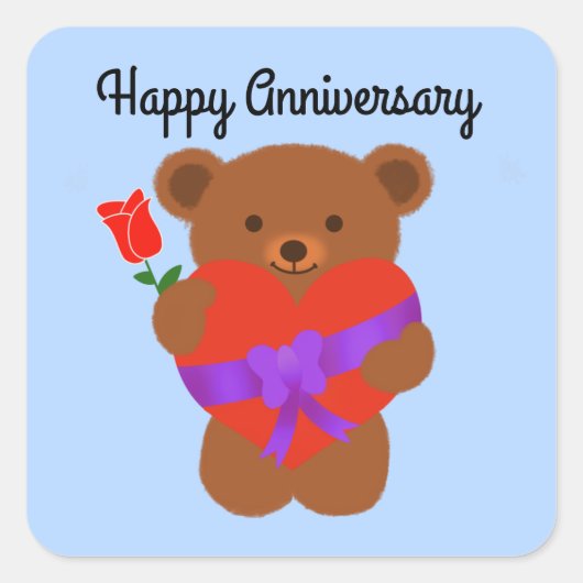 Happy Anniversary Cute Teddy Bear #1スタンプ スクエアシール (正面)