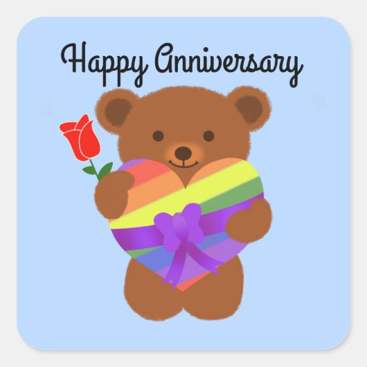 Happy Anniversary Cute Teddy Bear #2スタンプ スクエアシール (正面)