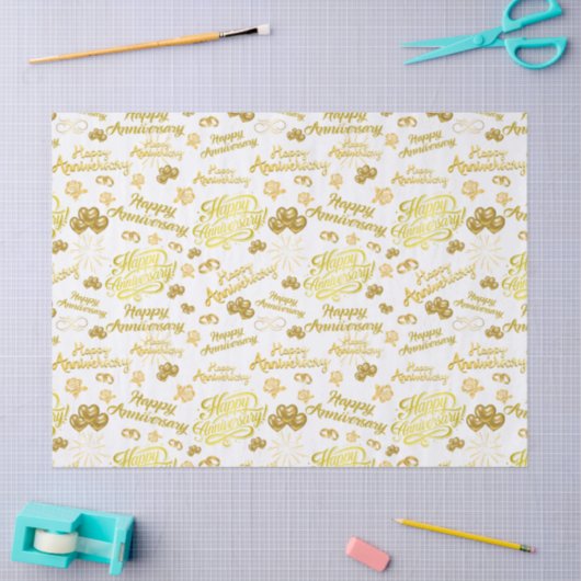 Happy Anniversary  Elegant Gold Text 薄葉紙 (クラフト)