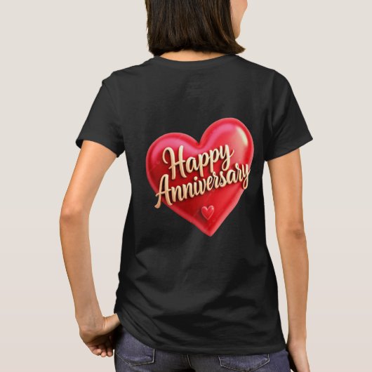 Happy Anniversary Gold Cursive Lettering T-Shirt Tシャツ (裏面)
