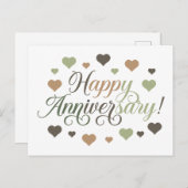 Happy Anniversary Green Brown Hearts Rustic Elegan ポストカード (正面/裏面)