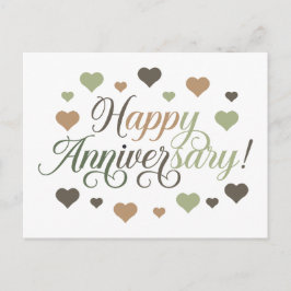 Happy Anniversary Green Brown Hearts Rustic Elegan ポストカード