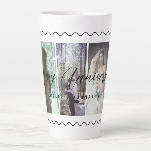 Happy Anniversary Photo Collage Mug Vertical Photo カフェラテマグ (正面)