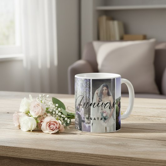 Happy Anniversary Photo Collage Mug Vertical Photo コーヒーマグカップ