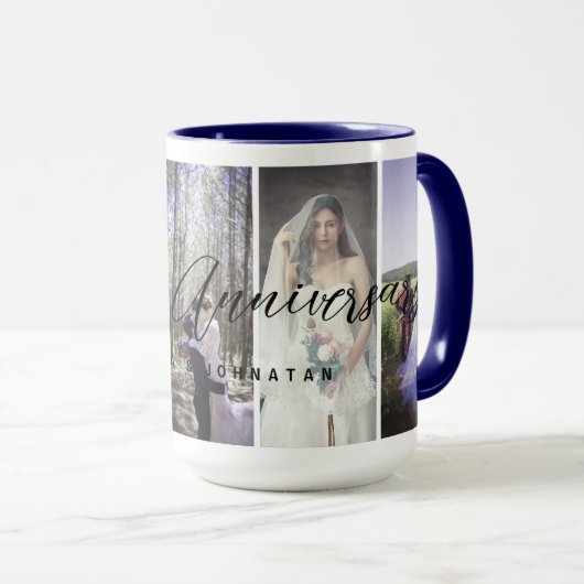 Happy Anniversary Photo Collage Mug Vertical Photo マグカップ (正面右)