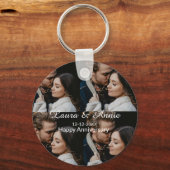 Happy anniversary photo collage name date simple w キーホルダー (裏面)