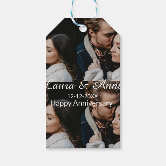 Happy anniversary photo collage name date simple w ギフトタグ (正面)