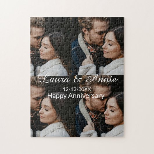 Happy anniversary photo collage name date simple w ジグソーパズル (縦)