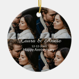 Happy anniversary photo collage name date simple w セラミックオーナメント