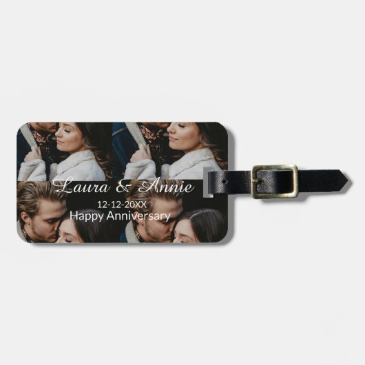 Happy anniversary photo collage name date simple w ラゲッジタグ (正面横)