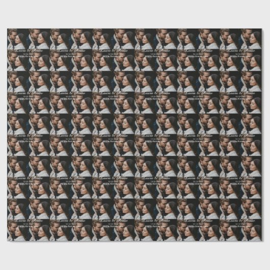 Happy anniversary photo collage name date simple w ラッピングペーパー (フラット)