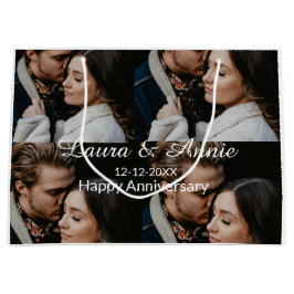 Happy anniversary photo collage name date simple w ラージペーパーバッグ