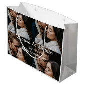 Happy anniversary photo collage name date simple w ラージペーパーバッグ (裏面アングル)