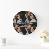 Happy anniversary photo collage name date simple w ラージ壁時計 (ホーム)