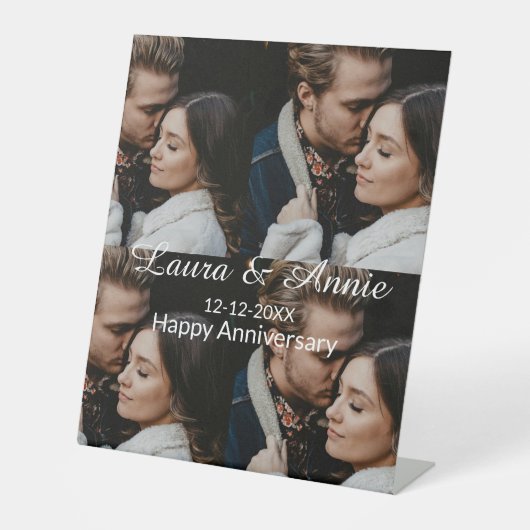 Happy anniversary photo collage name date simple w 台座サイン (正面)
