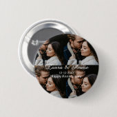 Happy anniversary photo collage name date simple w 缶バッジ (正面&裏面)