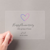 Happy anniversary pink blue heart name date simple アクリル招待状 (インサイチュ (ポータブル))
