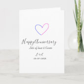 Happy anniversary pink blue heart name date simple カード (正面)