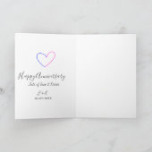 Happy anniversary pink blue heart name date simple カード (内部)