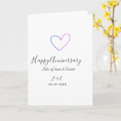 Happy anniversary pink blue heart name date simple カード (黄色い花)
