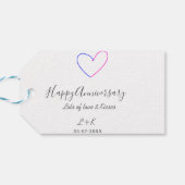 Happy anniversary pink blue heart name date simple ギフトタグ (裏面横)